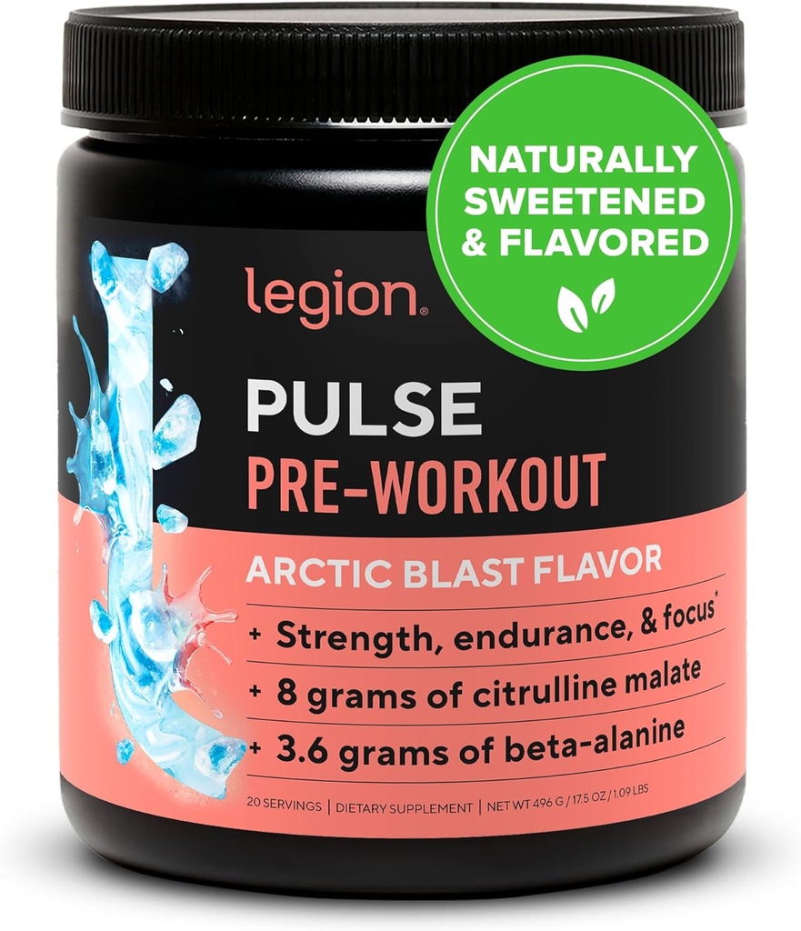 LEGION- All Natural Nitric Oxide Preworkout Drink to Boost Energy, Creatine Free, Naturally Sweetened, Beta Alanine, Citrulline, Alpha GPC (Arctic Blast)