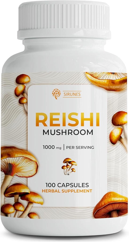 SIRUNES Reishi Mushroom Κάψουλες – 100 Count Reishi Mushroom συμπλήρωμα για το άγχος και την ανοσοποιητική υποστήριξη – 1000mg υψηλής αντοχής Mushroom Mushroom Superfood Κάψουλες – Μη ΓΤΟ και φυσικό