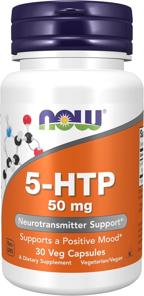Şimdi Gıdalar Tamamlıyor, 5-HTP (5-hidrytryptophan) 50 mg, Nörotransmitter Desteği*, 30 Veg Capsules