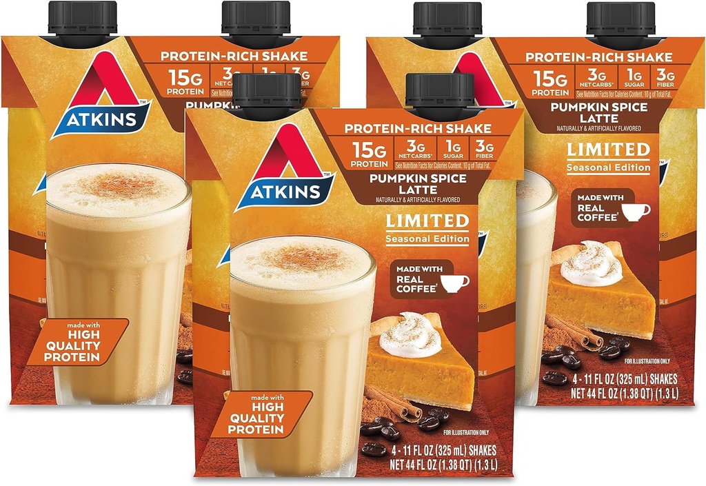 Atkins Riley Spice Latte, 15g protein, 3g Net Carbs, 1g Sugar, Low Glycemic, Keto Friendly, 12 Kont