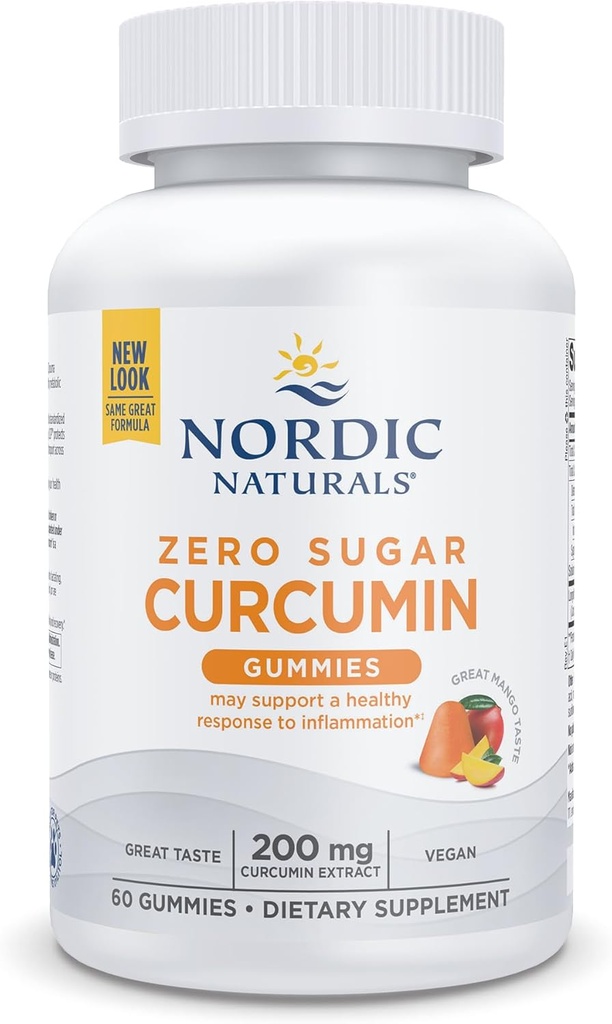 Nordic Naturals Zero Sugar Curcumin Gummies, Mango - 60 Gummies - 200 mg Optimized Curcumin Ekstraksiyon - Büyük Tadı - Antioksi Desteği, Sağlıklı Metabolik Denge - Non-GMO, Vegan - 30 Hizmet