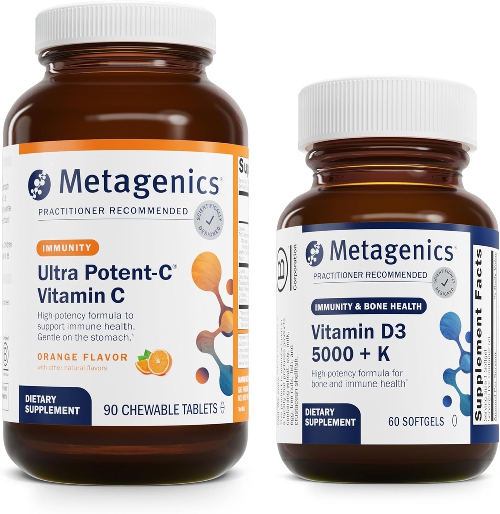 Metagenics Sche - Ultra Potent-C Chewable & D3 5.000 + K - Immune & Antioksit Desteği için 90 Tablet - Immune & Bone Health için 60 Softgels