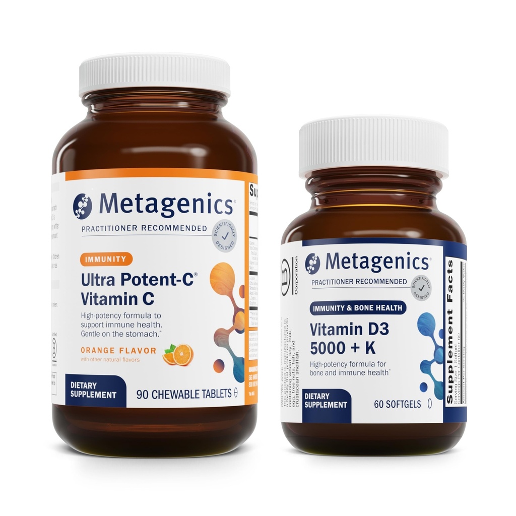 Metagenics Sche - Ultra Potent-C Chewable & D3 5.000 + K - Immune & Antioksit Desteği için 90 Tablet - Immune & Bone Health için 60 Softgels