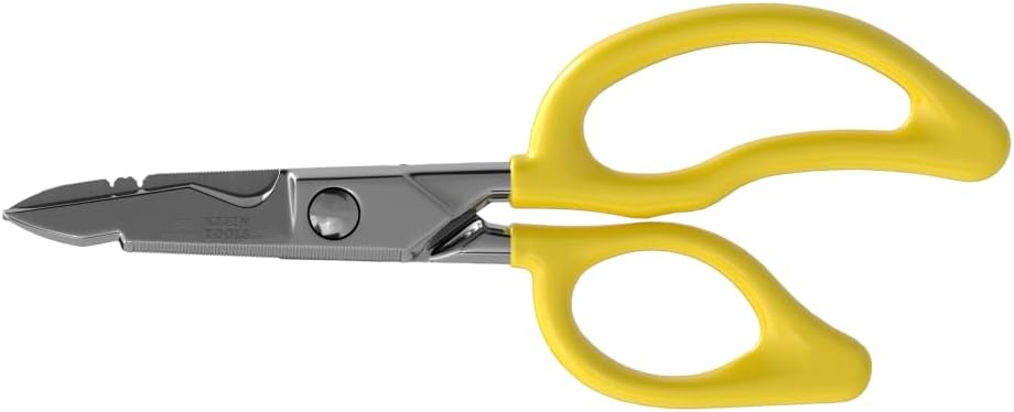 Klein Tools 26001 Electrician Scissors, ABD'de Made, 6.75-Inch All-Purpose Heavy-Duty Snips, Cable Cut Notch, Serrated Blades, Deburr Notch, Wire Stripper