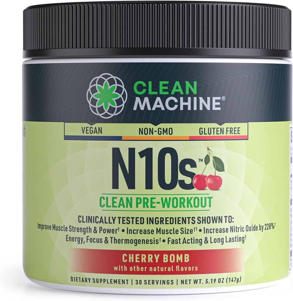 CLEAN MACHINE N10s Plant-based Pre Workout Powder - Vegan Energy Supplement with 3 Clinically Tested Patented Ingred Συστατικά για το μέγεθος των μυών, τη δύναμη, την αντλία και την αντοχή - Μη ΓΤΟ, 30 εξυπηρετήσεις