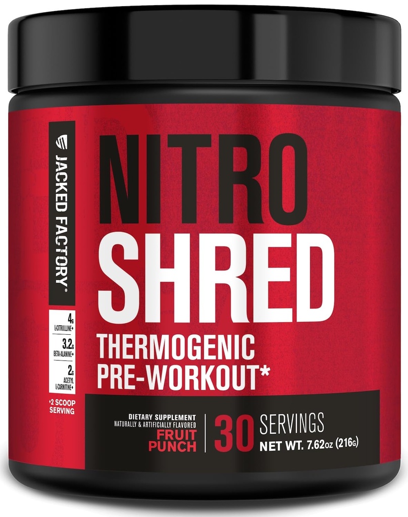 Jacked Factory NITROSURGE Shred Pre Workout Supplement - Energy Branson, Instant Strength Gains, Sharp Focus, Güçlü Pumps - Nitrik Çimento ATM & PreWorkout Toz - 30Sv, Meyve
