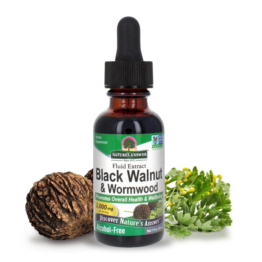 Nature's Answer Black Walnut and Wormwood Complex | Promotes Overall Health and Wellbeing | Super Concentrated 2,000mg | Vegan, Non-GMO, Gluten-Free & Alcohol-Free | Promotes a Healthy Gut (1 Fl Oz (Pack of 2))