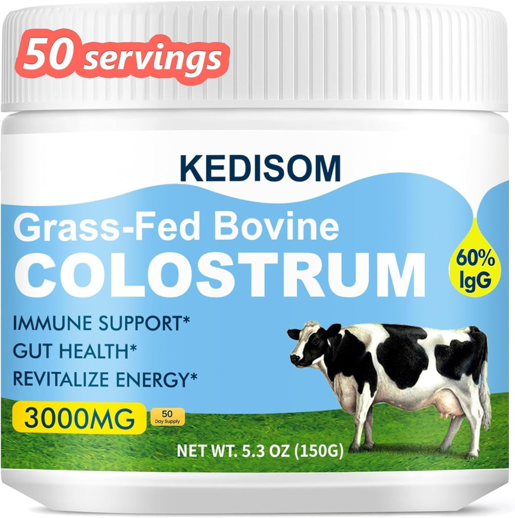 Grass-Fed Bovine Colostrum Supplement Toz -% 60 High IgG 3000 mg for Gut Health, Immune Support - Doğal Liposomal Colostrum Superfood, Unflavored, 50 Hizmetler
