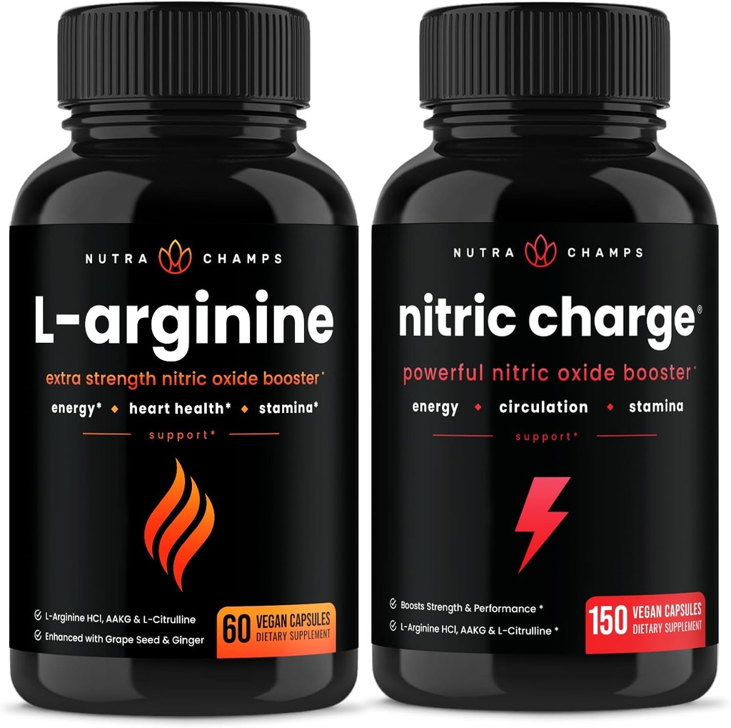 NutraChamps L-Arginine Capsules ve Nitric Charge Capsules 2 Pack