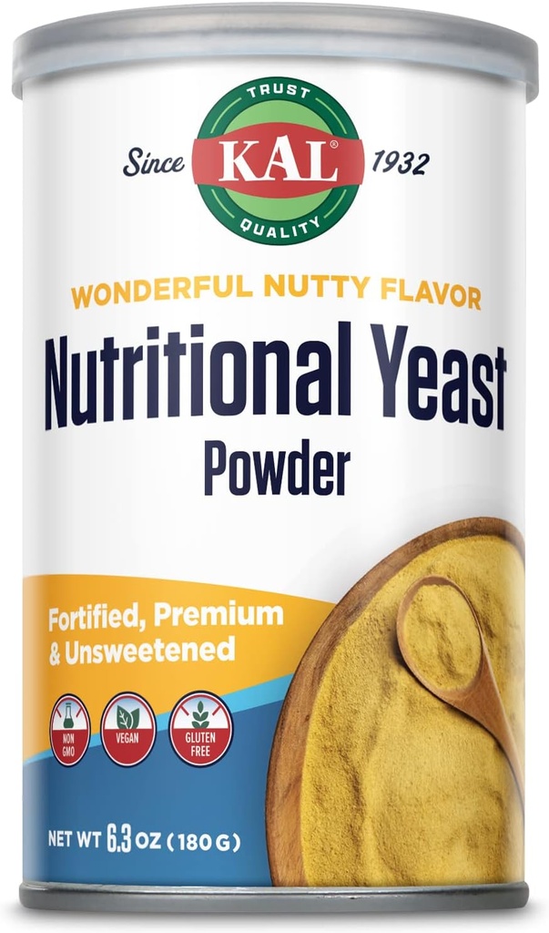 KAL Beslenme Yeast Toz, B6, B12, Folic Asit ve Diğer B Vitaminleri, Premium ve Unsweetened, Great Nutty Flavor, Vegan, Gluten Free, Non-GMO, 60-Day Garanti, 20 Hizmet, 6.3oz