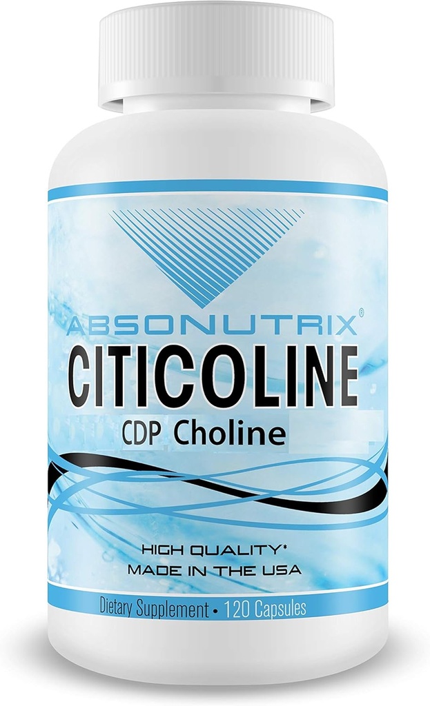 Absonutrix Citicoline CDP Choline 530 mg, Nootropic Supplement, GMP sertifikalı, Üçüncü Partili Test Edildi, Swallow, 120 Veg caps, Finds Cognitive Skills, Supports Memory, Non-GMO, Made in USA