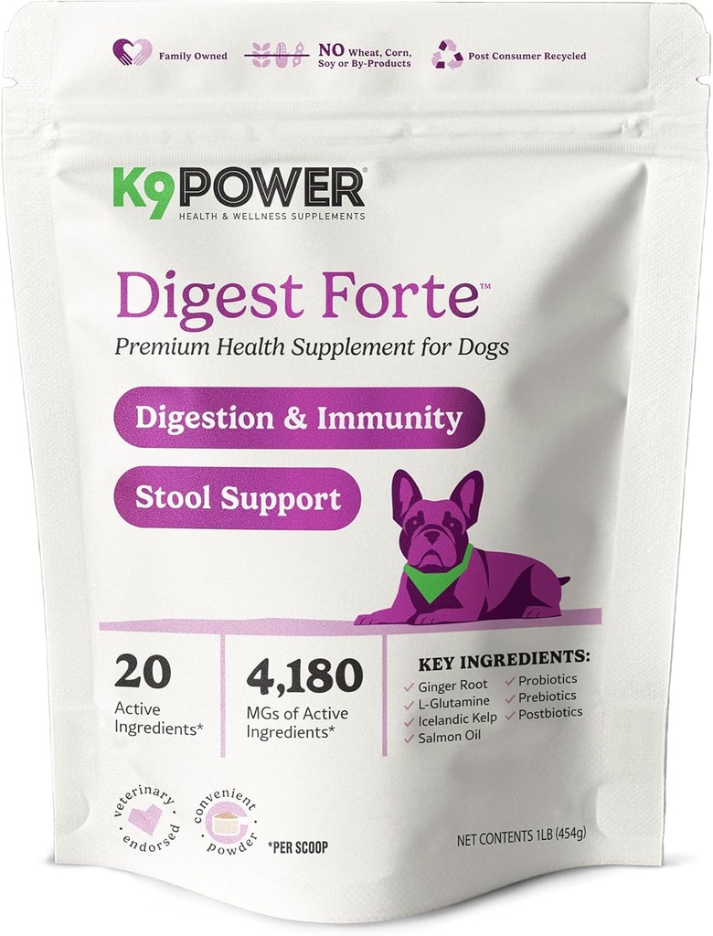 K9 Power Digest Forte for Dogs 1lb – Digestive, Immunity & Calming Support - Geliştirilmiş Nutrient Abors - Balances Gut Flora - Eases Discomfort & Boost Mood