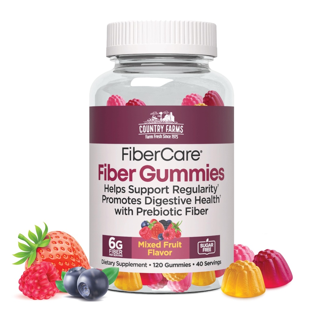 Country Farms Fiber Care Prebiyotik Gummies, 6g of Fiber Per Service, GLP-1 Branson, Beets, Digestive Health, Supports Regularity, Karma Meyve Flavor, 120 Gummies, 40 Hizmetler