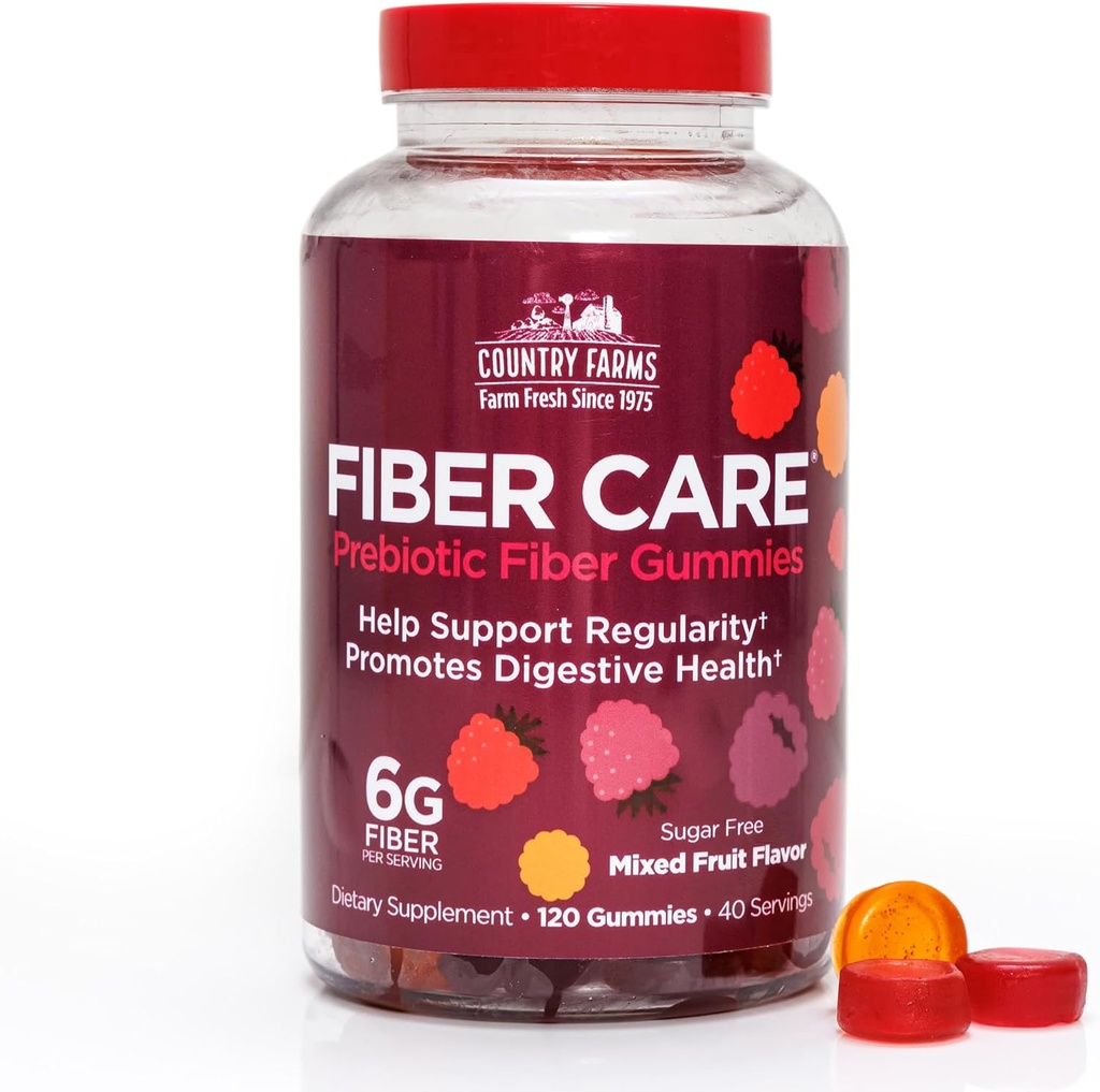 Country Farms Fiber Care Prebiyotik Gummies, 6g of Fiber Per Service, GLP-1 Branson, Beets, Digestive Health, Supports Regularity, Karma Meyve Flavor, 120 Gummies, 40 Hizmetler