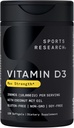Spor Araştırması 10.000 iu Vitamin D3 Organik Buhar Yağı ile Tamamlanan - Güçlü Kemikler ve Immune Health için D vitamini - Desteksorun - Non-GMO - 250mcg, 120 Mini Yumuşakgels for Yetişkinler