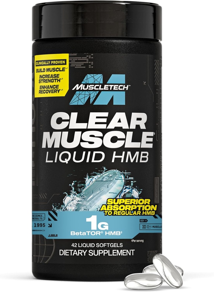 Muscletech HMB Συμπληρώματα 1000mg, Καθαρός μυς (42 Liquid Softgels) - Υψηλότερος βαθμός HMB για Lean Μύες & Ανάκτηση-HMB Δωρεάν οξύ Μύες συμπλήρωμα-Βοήθεια μείωση της διάσπασης μυών - Συσκευασία μπορεί να Vary
