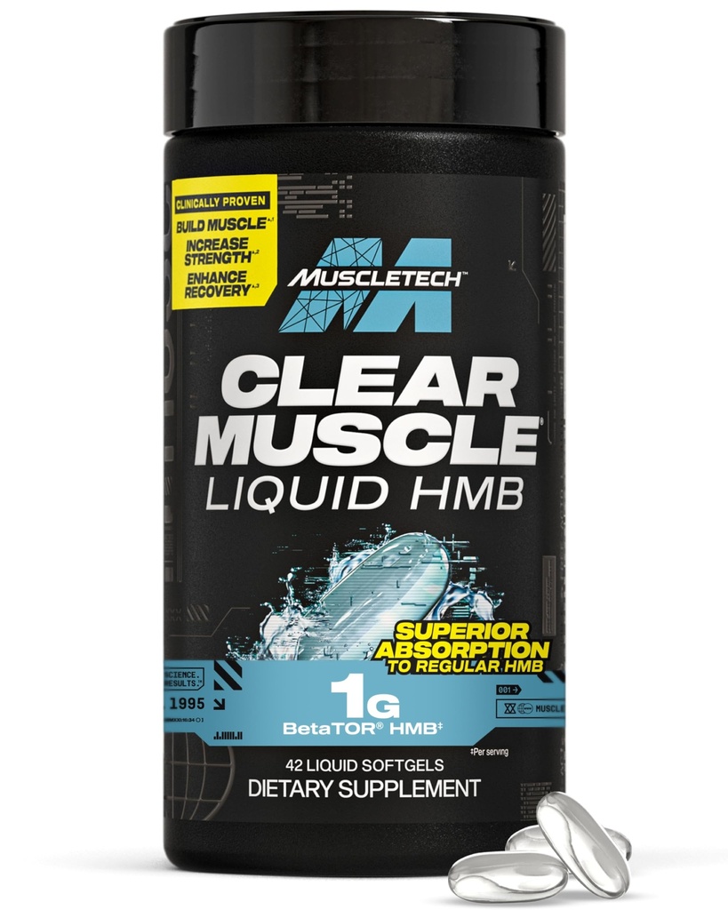 Muscletech HMB 1000 mg, Clear Muscle42 Liquid Softgels) - En Yüksek Sınıf HMB for Lean Muscle & Recovery-HMB Free Acid Muscle Supplement- Help Decrease Kas Breakdown - Ambalaj Vary