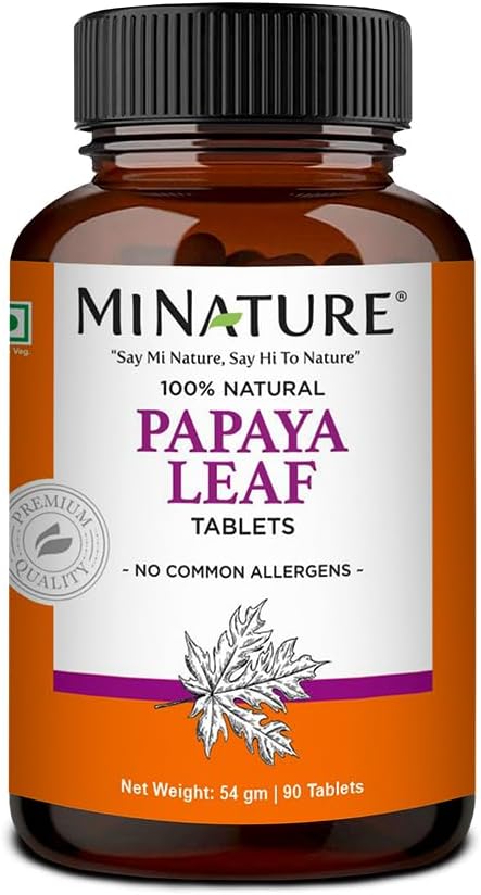 Papaya Leaf Tablets by mi Nature| 90 Tablets, 1000 mg| 45 Days Supply| Vegan| Papaya Leaf|