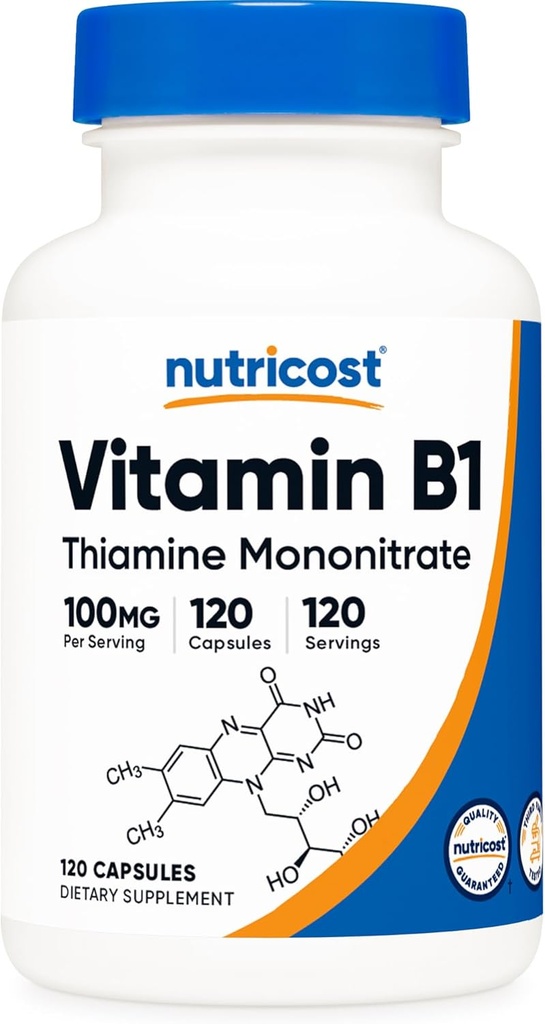 Nutricost Vitamin B1 (Thimin) 100 mg, 120 Capsules - Gluten Free ve Non-GMO