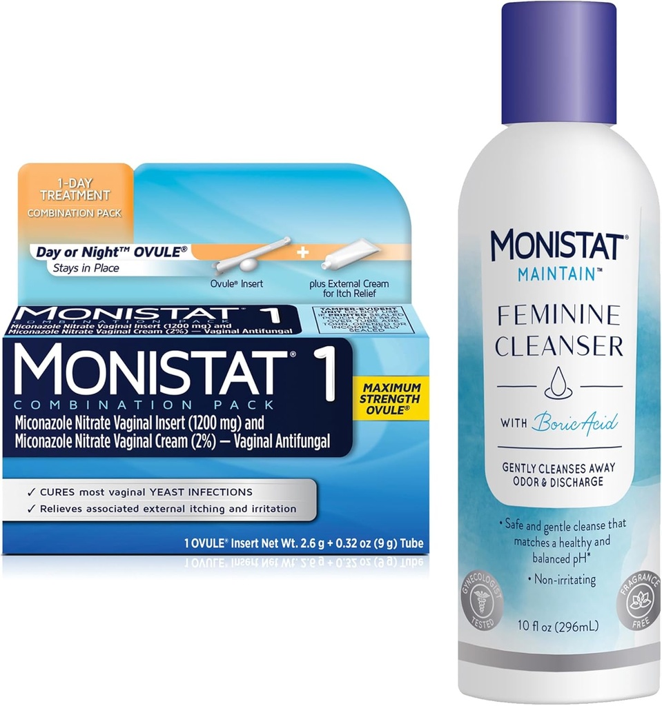 Monistat 1 Gün Kadın Için Enfeksiyon Tedavisi, 1 Miconazole Ovule Set & Dış Monistat Anti-Itch Cream Sche + 10 fl oz Boric Acid Feminine Cleanser