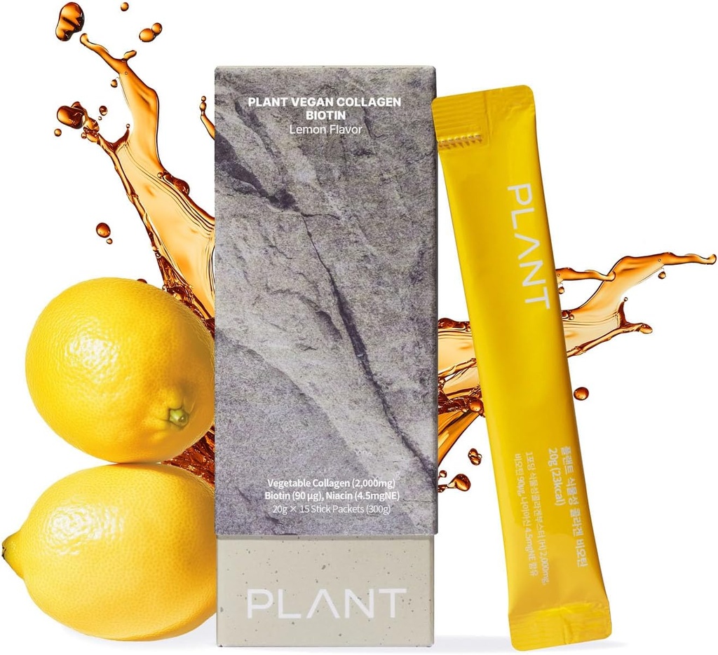 PLANT Vegan Sıvı Collagen, Biotin, Niacin | 2.000 mg Hydrolyzed Collagen Peptides | Kosher & Halal Sertifikalı| Limon Flavor| Skin, Hair & Nail Support| 363Da Ultra Low Sp