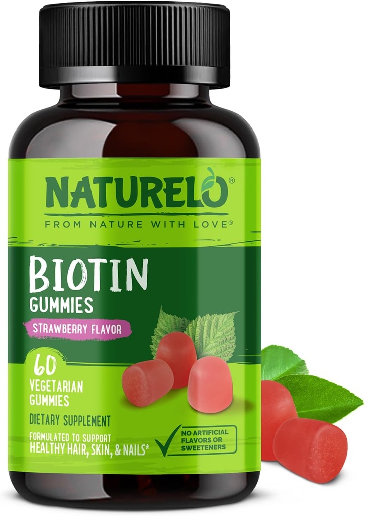 NATLO Biotin Gummies - Sağlıklı Saç, Cilt ve Çiçeği Destek - Yüksek Potency 2500 mcg - Non GMO, Gluten Free - 60 Gummies