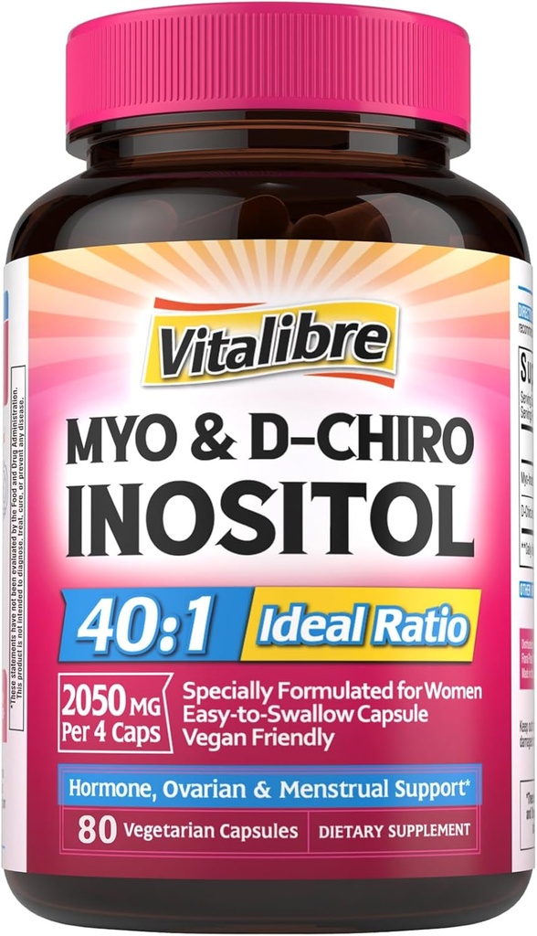 Inositol Supplement, Myo-Inositol & D-Chiro Inositol Fertness Supplements for Women, 40:1 Ideal Oran, Hormon Dengesi ve Ovarian Desteği, 80 Vegan Capsules