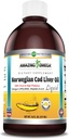 Amazing Omega Norveç Cod Liver Oil 16 Oz 473 ml Supplement | Lemon Flavor | Norveç Suları Hakkında Strikt Kalite Standartları | Gluten Free