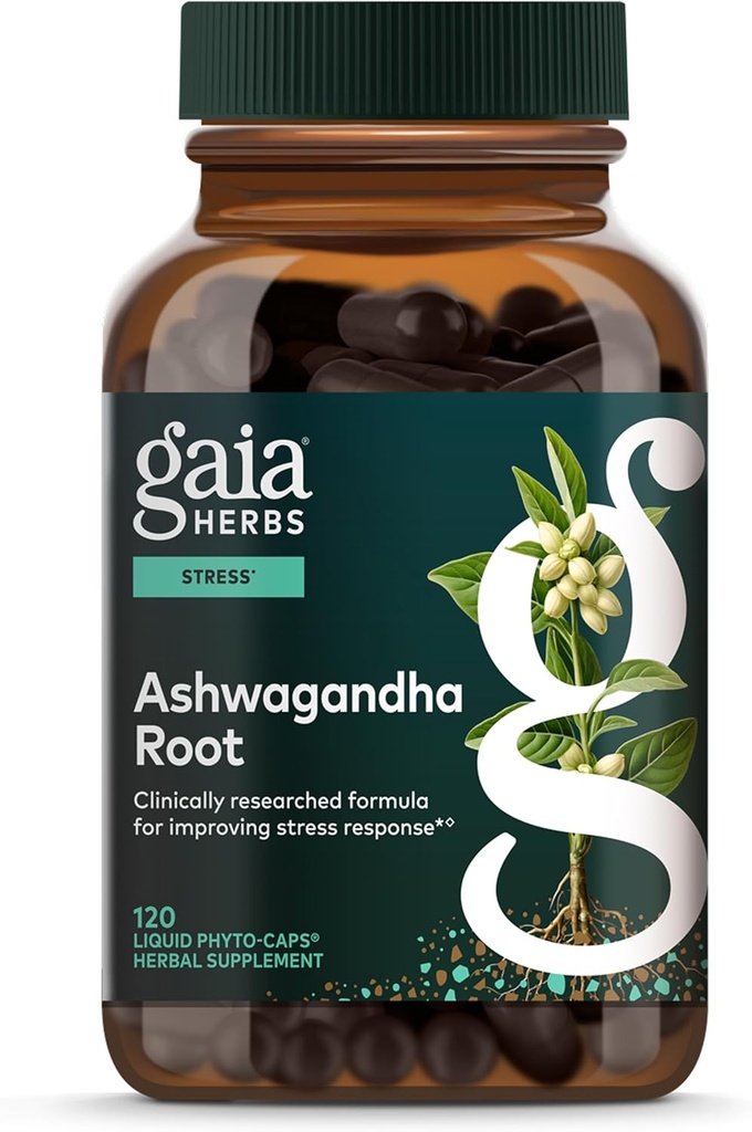 Gaia Herbs Ashwagandha Root - Stress Relief & Sleep Sleep Supplement - Υποστηρίζει Ισορροπημένα Επίπεδα Ενέργειας & Θετικά Outlook* - 120 Vegan Liquid Phyto Κάψουλες (Παροχή 60 ημερών)