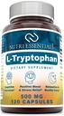 L-Tryptophan Diyeter Supplement - Doğal Uyku Supplements with 500 mg of Free Form L Tryptophan - Circulation & Immune Support 120 Capsules