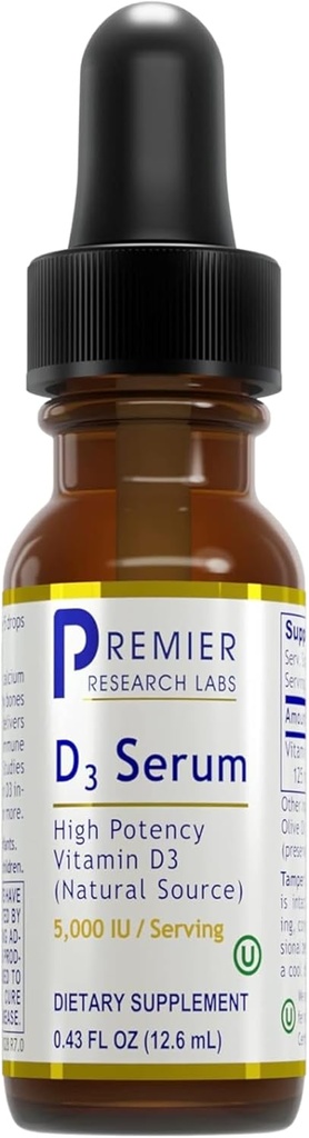 Premier Research Labs D3 Serum - Sıvı Vitamin D Yağı Yetişkinler için damlalar, Sıvı Vitamin D3 5000 IU, Sublingual Vit D3 Sıvı - 0.43 fl oz