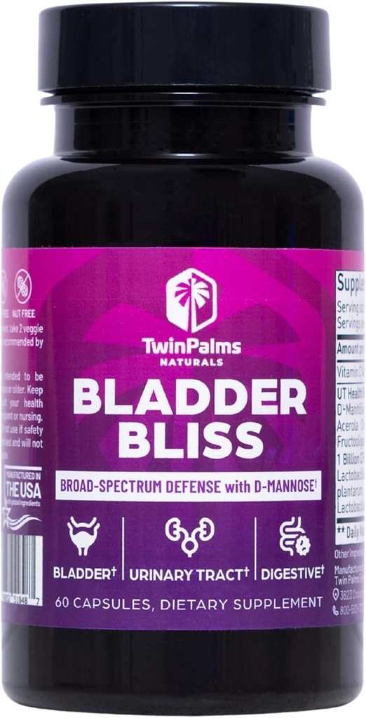 Blissder Bliss: Σύνθετη Cranberry συμπλήρωμα & D-Mannose Formula για την ουρική τραχεία υγεία για τις γυναίκες, μη-GMO, χωρίς γλουτένη, Vegan κάψουλες, γρήγορη δράση ανακούφιση & πρόληψη UTI, υποστήριξη της ουροδόχου κύστης, 60 Ct