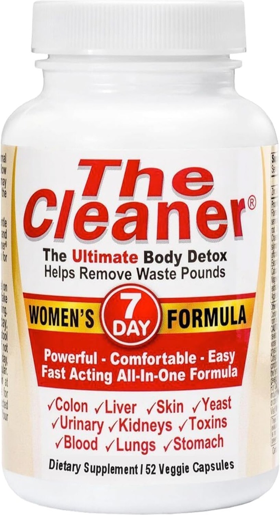 The Cleaner Detox, Effective-7 Day Formula for Women, Ultimate Body Detox, Support Digestive Health, 52 Veggie Capsules, White/Red