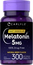Carlyle Melatonin 5 mg Hızlı Dissolve 300 Tabletler | Berry Flavor | Vegetarian, Non-GMO Supplement