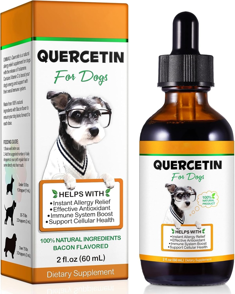 Quercetin για Σκύλους, Σκύλος Quercetin Υγρές σταγόνες, Σκύλος Quercetin Βότανο συμπλήρωμα Υποστήριξη Αλλεργία Ανακούφιση, Κυτταρική υγεία, ανοσοκαταστολή, Αντιοξειδωτικό -60 ml