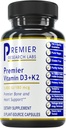 Premier Research Labs: Vitamin D3 + K2 Supplements - for Bone Support and Promotes Heart Health, Gluten-Free - 5000 IU Vegan Supplements - Tested Quality | 30 Plant-Source Based Capsules