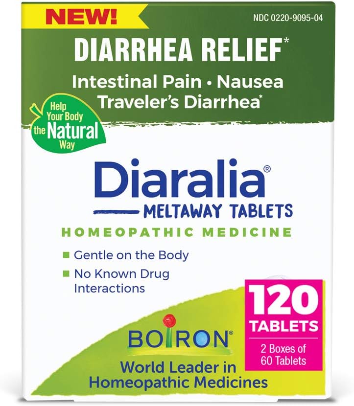Boiron Diaralia Tabletleri Diarrhea Relief, Gas, Bloating, Intestinal Pain ve Travler'in Diarrhea - 120 (2 60 Paket)