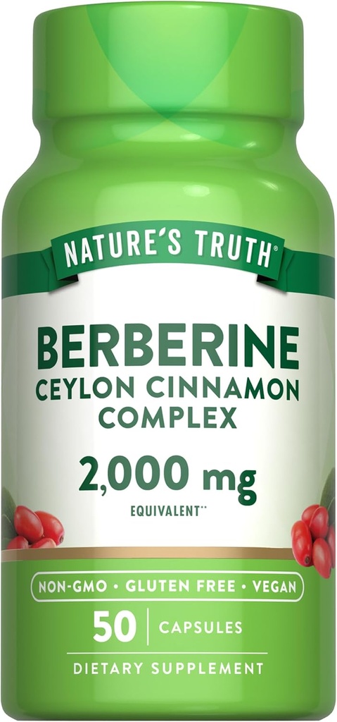Nature's Truth Berberine with Ceylon Cinnamon Kompleksi | 2,000 mg | 50 Vegan Capsules | Vegan, Non-GMO, and Gluten Free Supplement Supplement Supplement