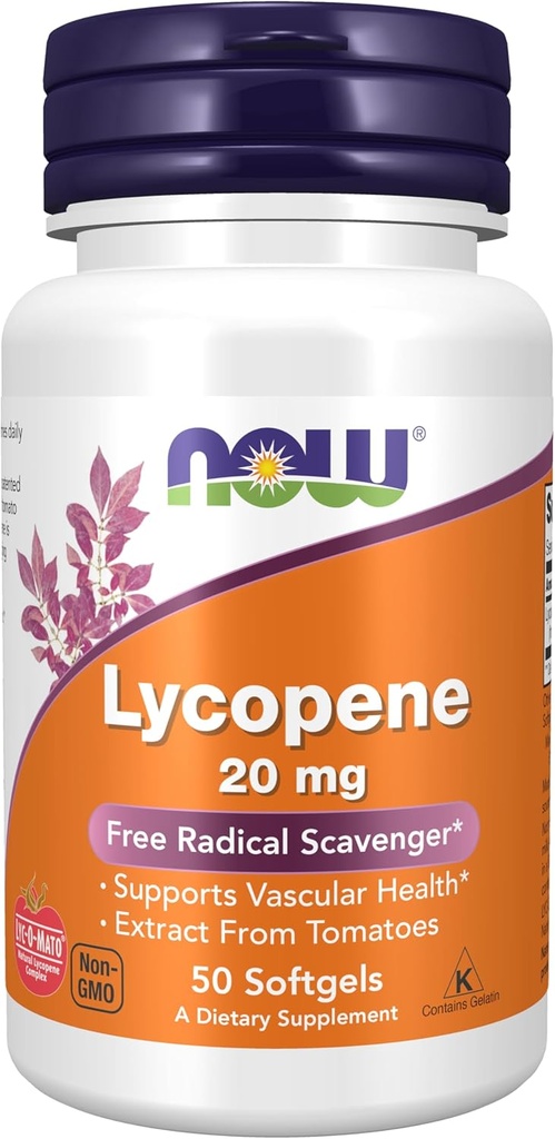 NOW Συμπληρώματα, Lycopene 20 mg με φυσικό εκχύλισμα από ντομάτες, Free Radical Scavenger*, 50 Softgels