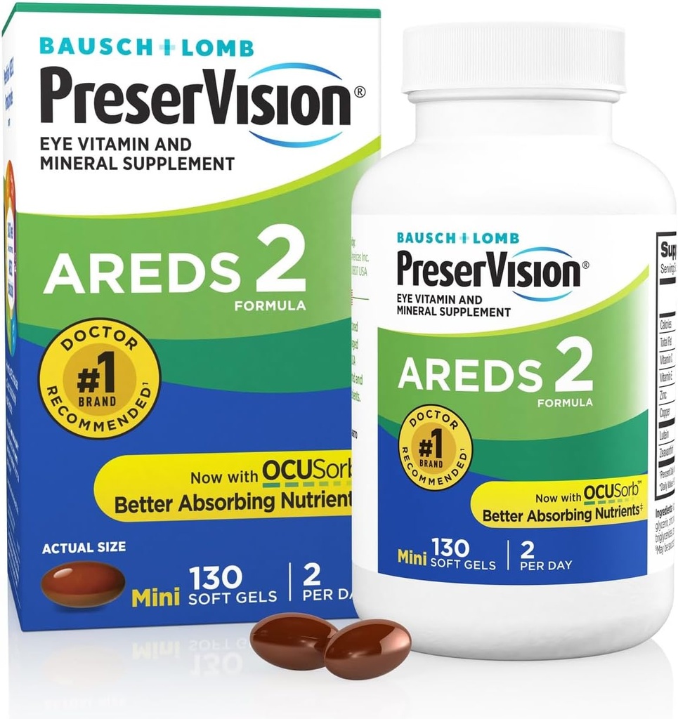PreserVision AREDS 2 Eye Vitamins, #1 Eye Doktor Önerilen Brand, Lutein ve Zeaxanthin Supplement C, Vitamin E,Zinc ve Copper, 130 Softgels (Minigels)