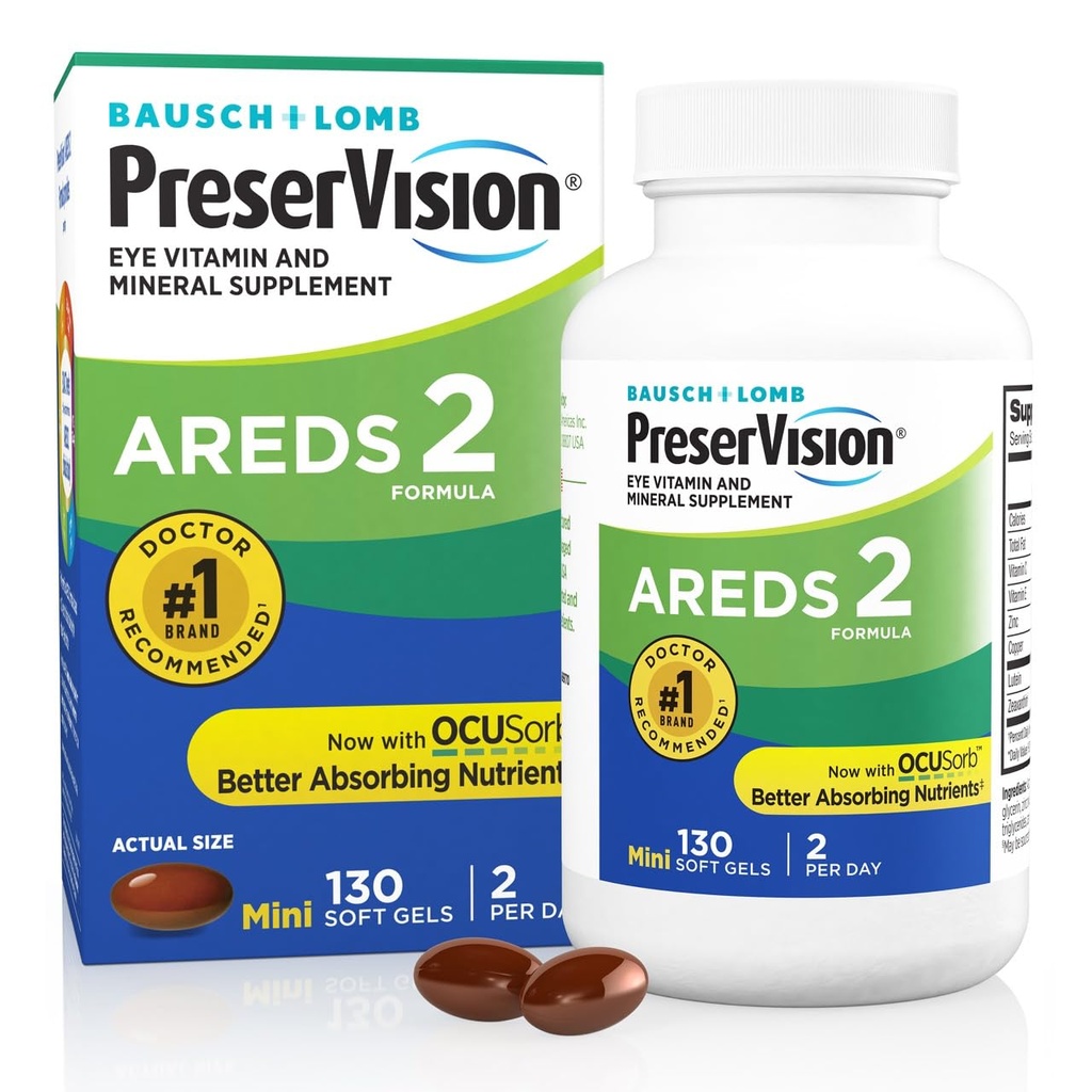PreserVision AREDS 2 Eye Vitamins, #1 Eye Doktor Önerilen Brand, Lutein ve Zeaxanthin Supplement C, Vitamin E,Zinc ve Copper, 130 Softgels (Minigels)