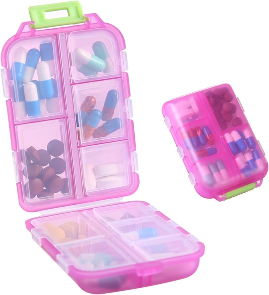 1Pack Travel Pill Organizer - 10 Karşılaştırma Pill Case, Compact ve Portre Pill Box, On-The-Go Storage için Mükemmel, Purse Pink için Pill kazanan