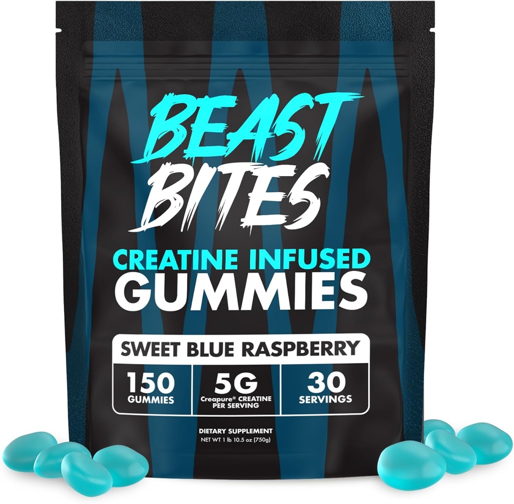 BEAST BITES - Kretine Infüzyon Gummies - 5gpure Kreatin Monohidrat - Spor için sertifikalı - 30 Hizmet
