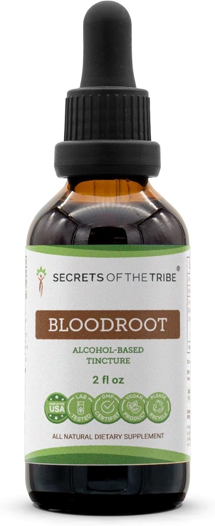 Tribe Bloodroot Alkol Tincture Extract, Responsibly farmed Bloodroot (Sanguinaria Canadensis) kıl Kök (2 f oz)