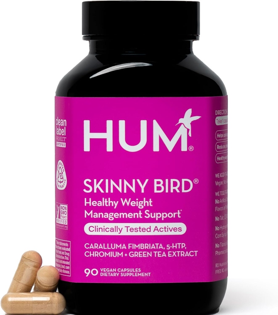 HUM Skinny Bird Green Tea Extract Appetite Υποστήριξη για γυναίκες με 5HTP, Chromium, Caralluma Fimbriata, Gluten Free και Vegan, Πράσινο Τσάι Extract Caps Συμπληρώματα για γυναίκες, 90 κάψουλες