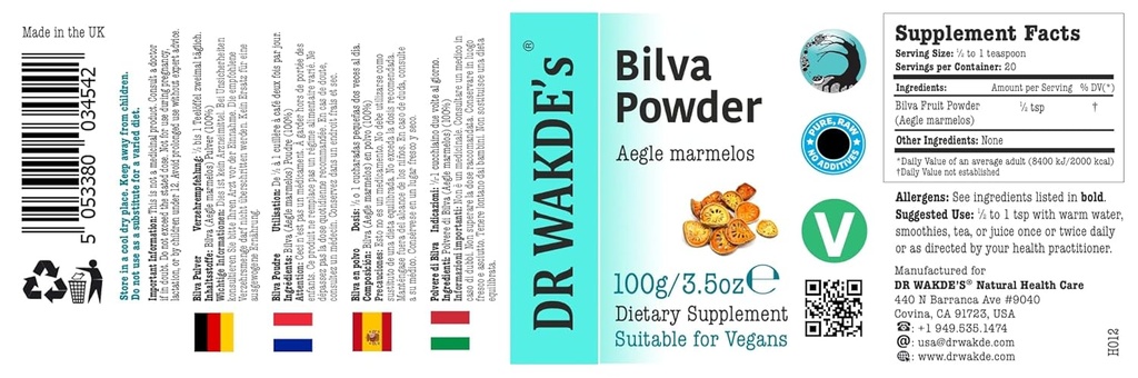 DR WAKDE'S Bilva Meyve Tozu (Bael Meyve | Aegle Mermelos) - 100g (3.5oz) | Pure, Raw & Kuru Toz | Ayurvedic Herb | Vegan | Hiçbir şey eklendi, Yok | Same Day Dispatch