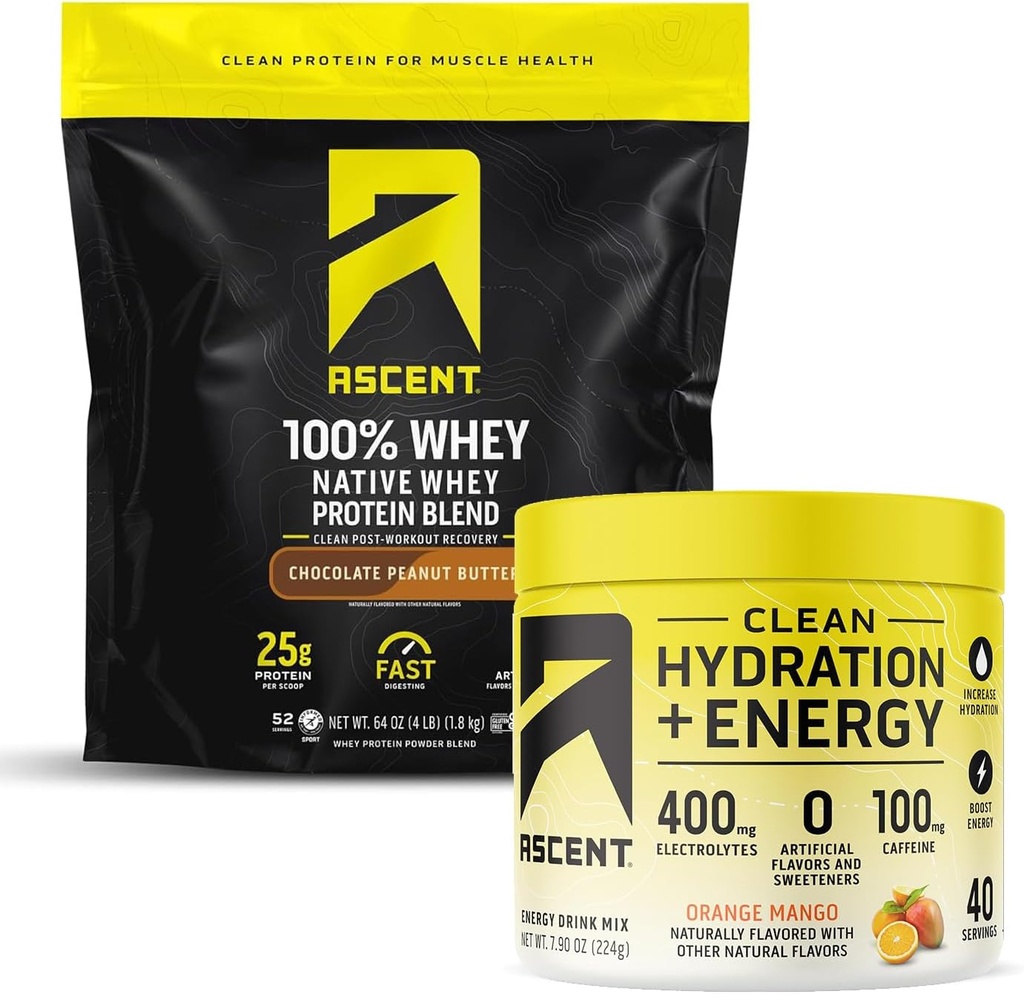 Yüzde 100 Whey protein Toz, Chocolate Peanut Butter 4 lb & Hydration + Enerji Elektrolytes, Orange Mango 40 Hizmetler