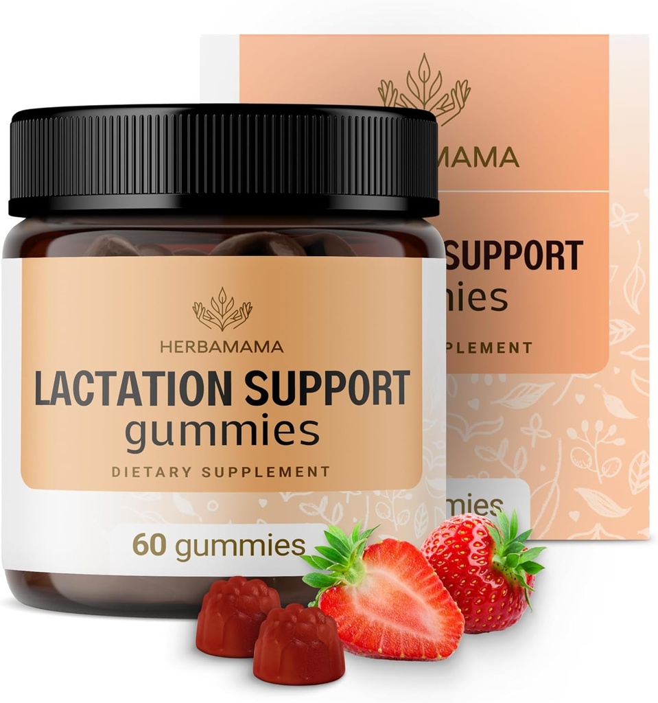 HERBAMAMA Γαλουχία Υποστήριξη Gummies - Φυτική ανάμειξη για μητρικό γάλα υποστήριξη - Vegan, μη ΓΤΟ συμπλήρωμα θηλασμού για γυναίκες - 60 Pectin-based φράουλα-Flavored Chews