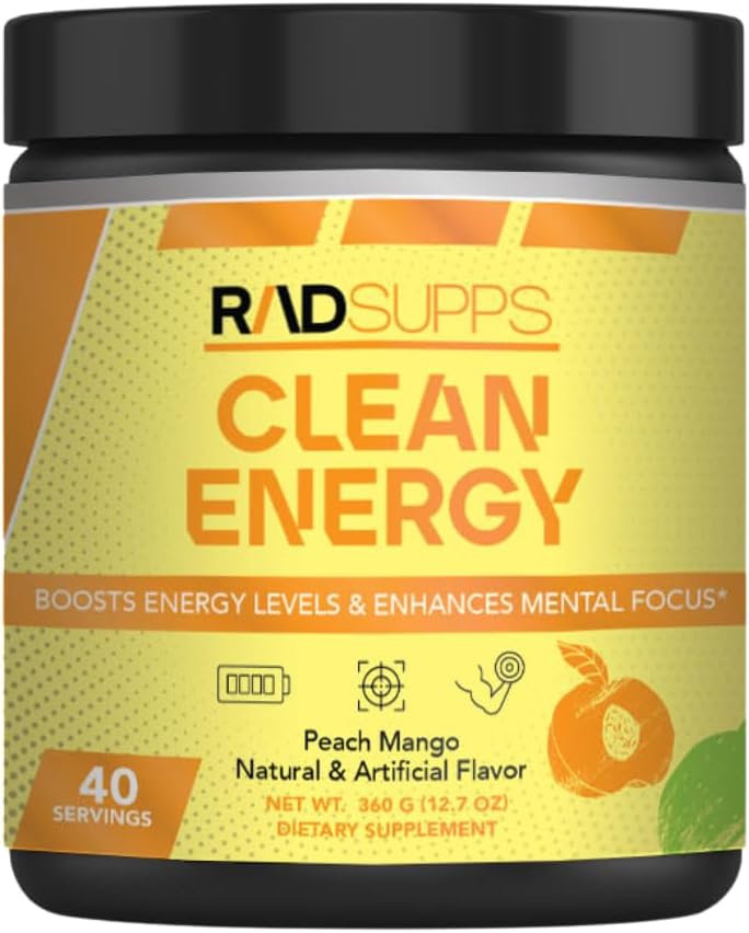 Temiz Enerji - BCAA'lar ile Erkekler ve Kadınlar için Çalışma Tozu, Enerji İçecek Toz, Enerji ve Odak için Asit Enerji Tozu - 40 Hizmetler (12.7 oz, Peach Mango)