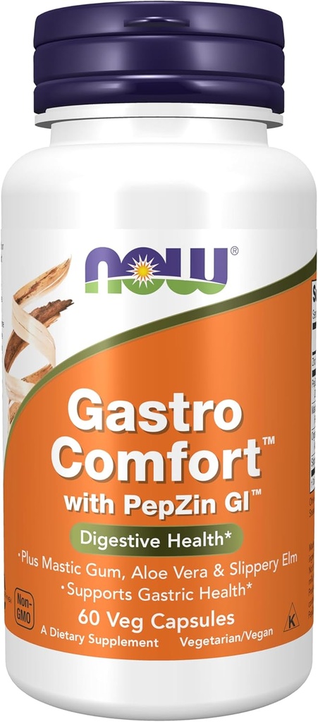 NOW Foods Supplements, Gastro Comfort, plus Mastic Gum, Aloe Vera and Slippery Elm, 60 Veg Capsules